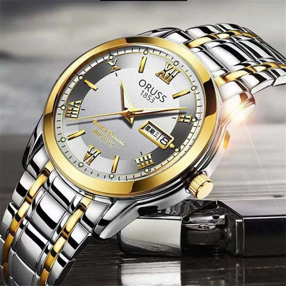 Wholesale Fashion Couple's Automatic Movement Watch Zinc Alloy Case Alloy Strap Round Dial Onion Crown Mineral Strengthened Glass Mirror Waterproof
