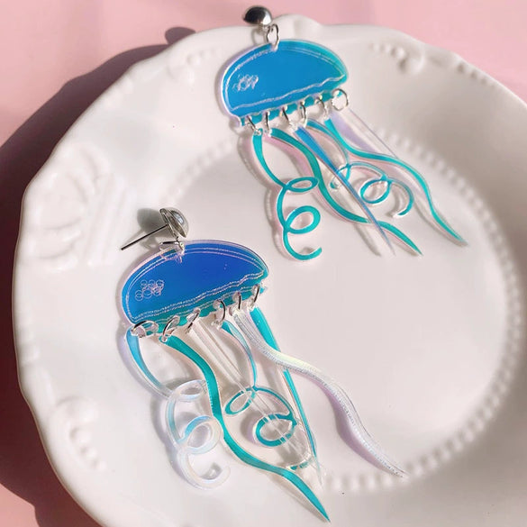 Wholesale Fashion Creative Acrylic Earrings With Colorful Jellyfish Pattern For Women