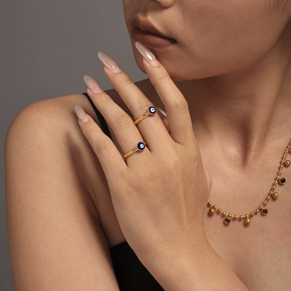 Wholesale Fashion Creative Geometric 316L Stainless Steel Electroplated Women's Devil's Eye Ring