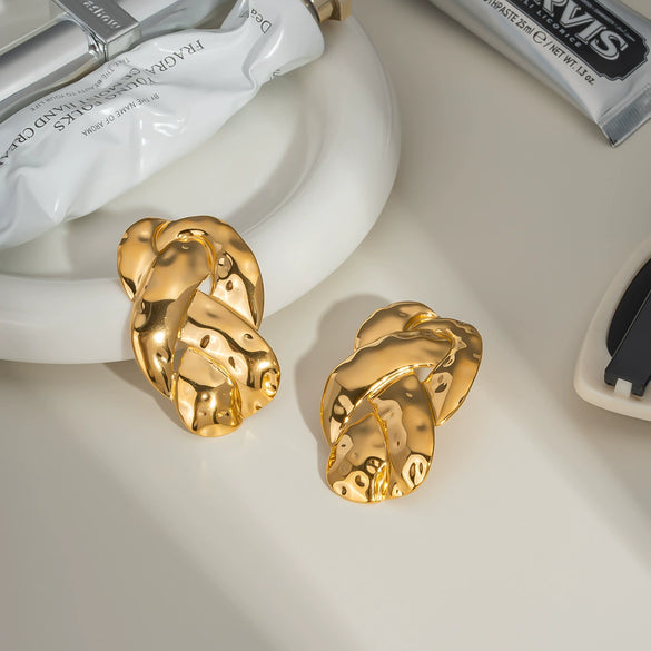 Wholesale Fashion Creative Interlaced Exaggerated Personality Versatile Stainless Steel Earrings For Women With Pvd Furnace Vacuum Real Gold Plating