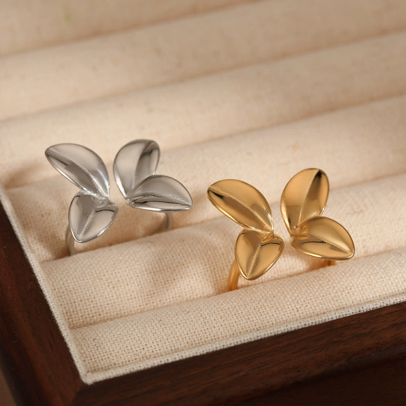 Wholesale Fashion Creative Petal Flower Open Ring 316 Stainless Steel With Pvd Gold Electroplated Finish