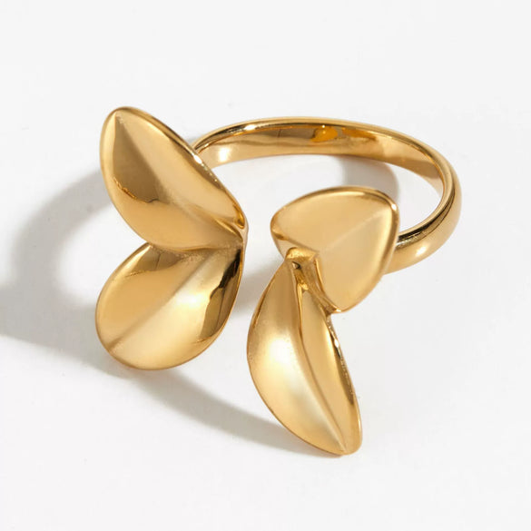 Wholesale Fashion Creative Petal Flower Open Ring 316 Stainless Steel With Pvd Gold Electroplated Finish