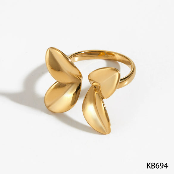 Wholesale Fashion Creative Petal Flower Open Ring 316 Stainless Steel With Pvd Gold Electroplated Finish