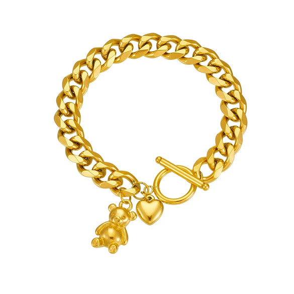 Wholesale Fashion Creative Stainless Steel Goldplated Bear Love Pendant Bracelet With Ot Buckle