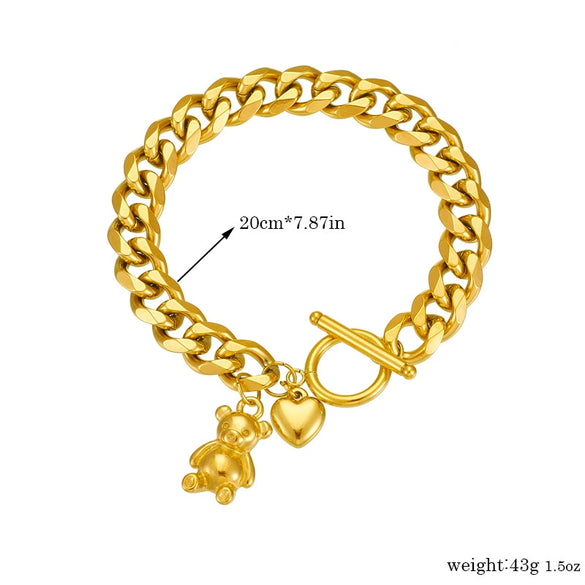 Wholesale Fashion Creative Stainless Steel Goldplated Bear Love Pendant Bracelet With Ot Buckle