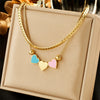 Wholesale Fashion Creative Stylish Double Layer Stacked Colorful Love Pendant Twist Chain Stainless Steel Necklace With Heart Shape And Electroplating