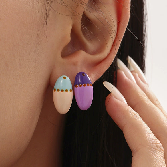 Wholesale Fashion Cute Dopamine Earrings Geometric Stainless Steel Oil Painting Style Electroplated