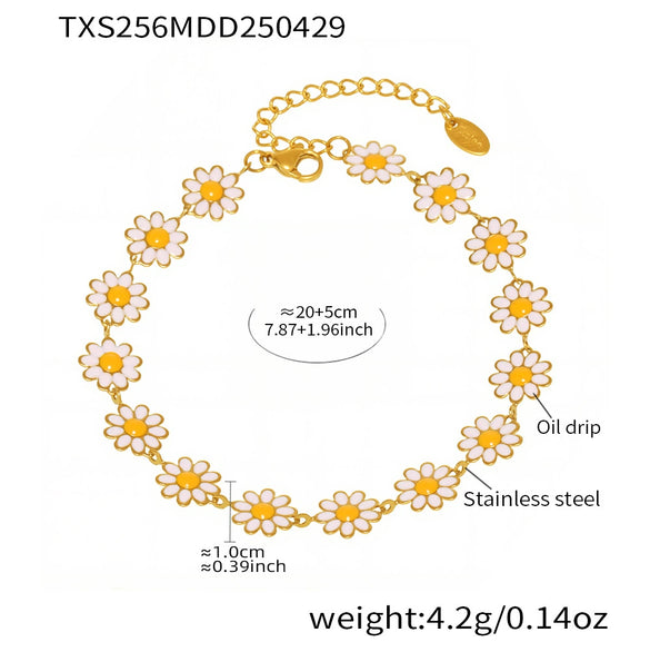 Wholesale Fashion Daisy Drop Oil Flower Stainless Steel Jewelry With Electroplating For Women Necklace And Bracelet Set
