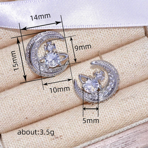 Wholesale Fashion Design Planet Moon Geometric Copper Earrings With Micro Inlay Zirconia For Women