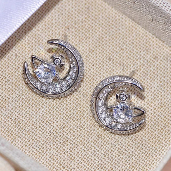 Wholesale Fashion Design Planet Moon Geometric Copper Earrings With Micro Inlay Zirconia For Women