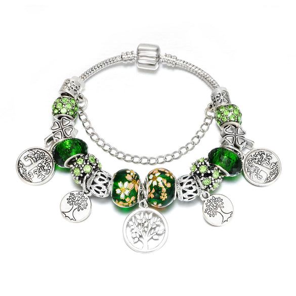 Wholesale Fashion Design Zinc Alloy Life Tree Beaded Bracelet With Flower Pattern And Seiko Design