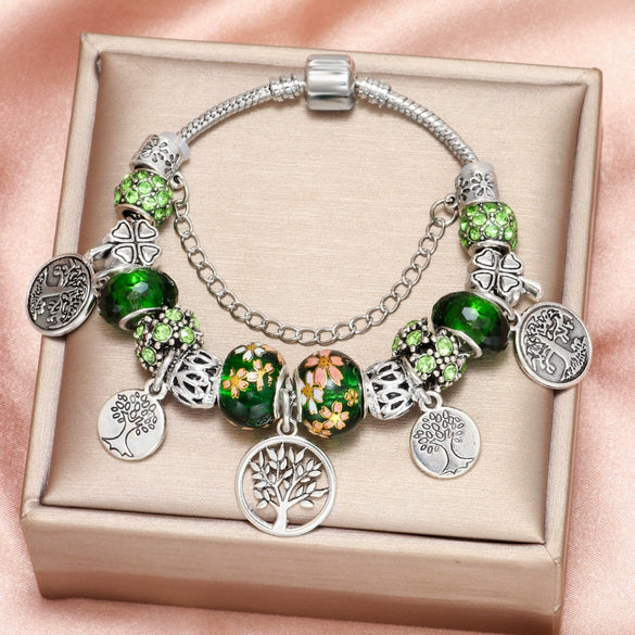 Wholesale Fashion Design Zinc Alloy Life Tree Beaded Bracelet With Flower Pattern And Seiko Design