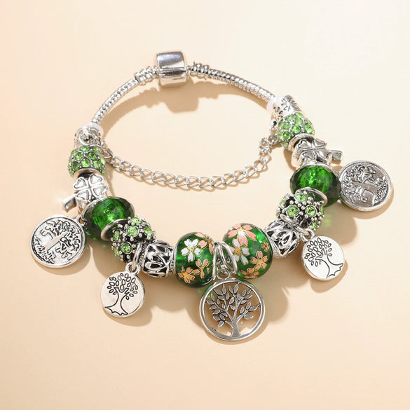 Wholesale Fashion Design Zinc Alloy Life Tree Beaded Bracelet With Flower Pattern And Seiko Design