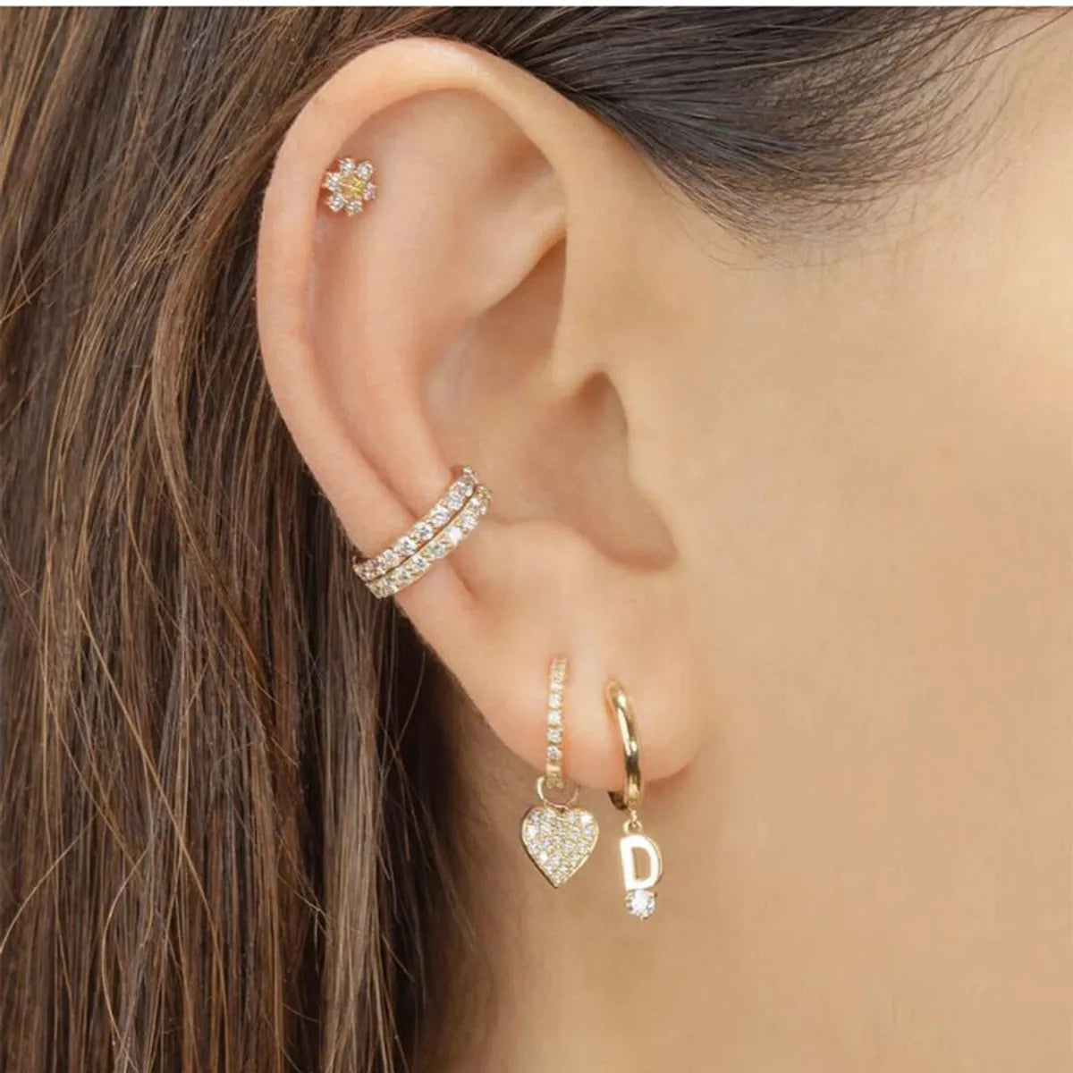 Fashion Heart Plating Inlaid Shell Copper Earrings