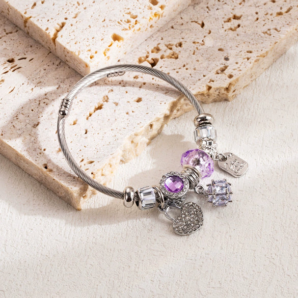 Wholesale Fashion Diamond Heart Shape Alloy Adjustable Couple Bracelet With Love Pendant For Women
