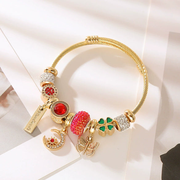 Wholesale Fashion Diamond Insect Pattern Alloy Diy Beaded Adjustable Couple Bracelets For Women