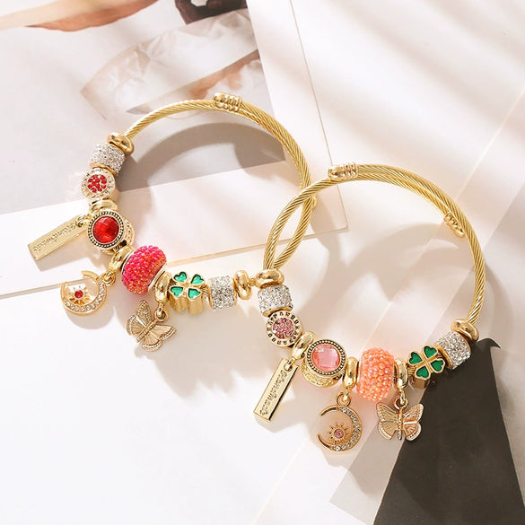 Wholesale Fashion Diamond Insect Pattern Alloy Diy Beaded Adjustable Couple Bracelets For Women