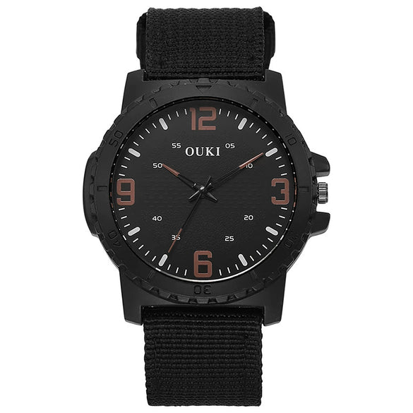 Wholesale Fashion Digital Men's Watch With Canvas Strap And Round Dial Metal Case Pin Buckle Ordinary Glass Mirror Leisure Style