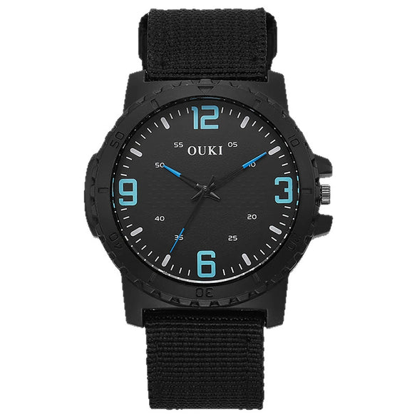 Wholesale Fashion Digital Men's Watch With Canvas Strap And Round Dial Metal Case Pin Buckle Ordinary Glass Mirror Leisure Style