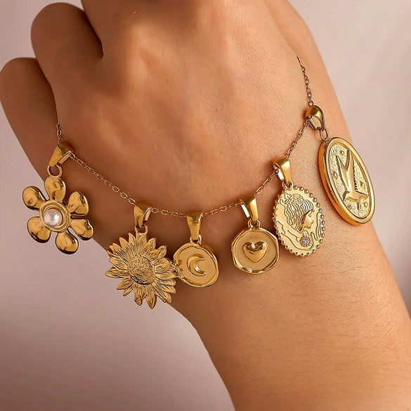 Wholesale Fashion Diy Jewelry Ferris Wheel Pendant Accessories With Natural Geometric Elements Stainless Steel 18K Gold Electroplated