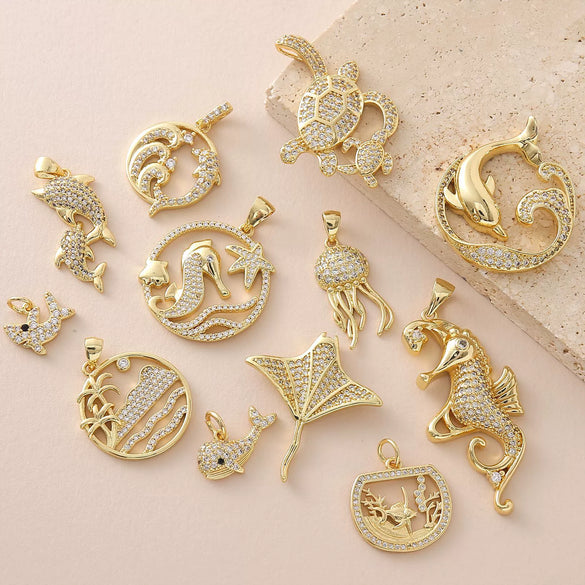 Wholesale Fashion Dolphin Seahorse Turtle Pendant Diy Necklace Jewelry Accessories Copper 18K Gold Plated