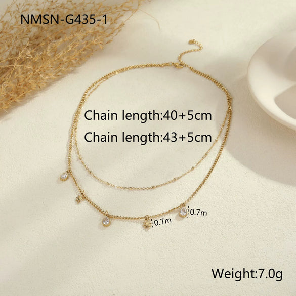 Wholesale Fashion Doublelayer Stacked Clavicle Chain Stainless Steel Bracelet With Geometric Pattern And Eightpointed Star Inlaid With Zircon For Women Electroplated