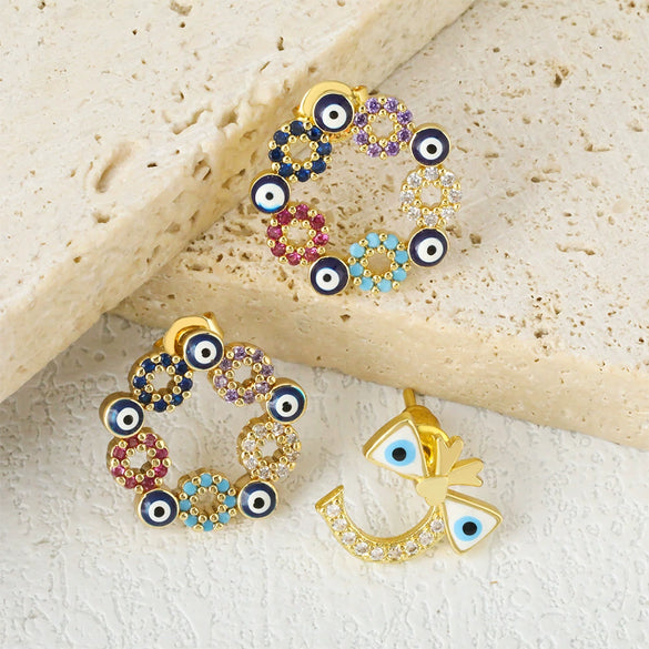 Wholesale Fashion Earrings Copper Geometric U Shape Microinlaid Colorful Zircon Electroplating Oil Dripping