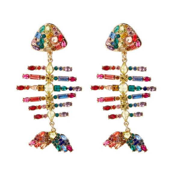 Wholesale Fashion Exaggerated Creative Acrylic Fishbone Colored Diamond Earrings