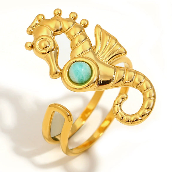 Wholesale Fashion Exaggerated Hand Jewelry Stainless Steel 18K Gold Plated Open Ring With Animal Zodiac Shape