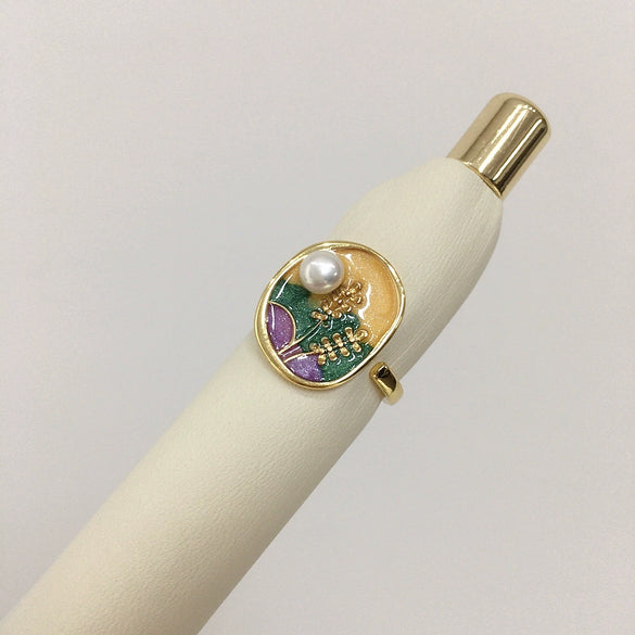 Wholesale Fashion Exquisite Retro Freshwater Pearl Ring With Oil Painting Style And Round Shape