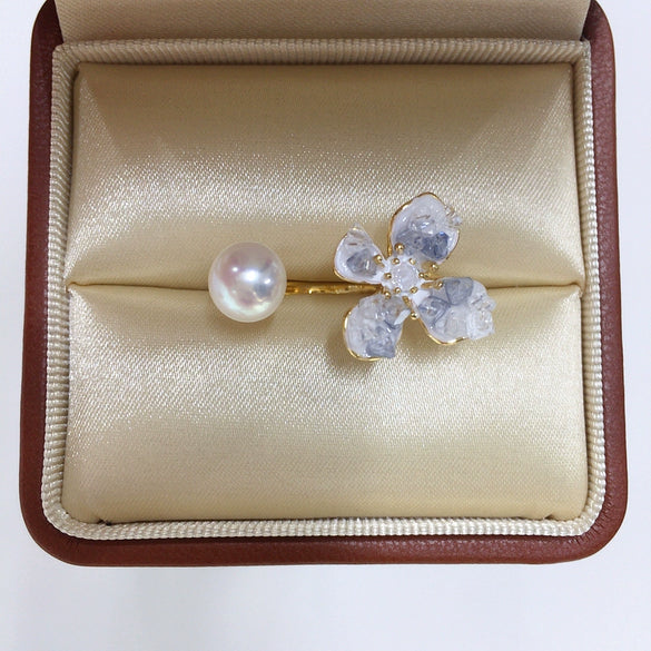 Wholesale Fashion Exquisite Women's Freshwater Pearl Ring With Copper Accessories Flat Round And Rose Buns Round Shapes