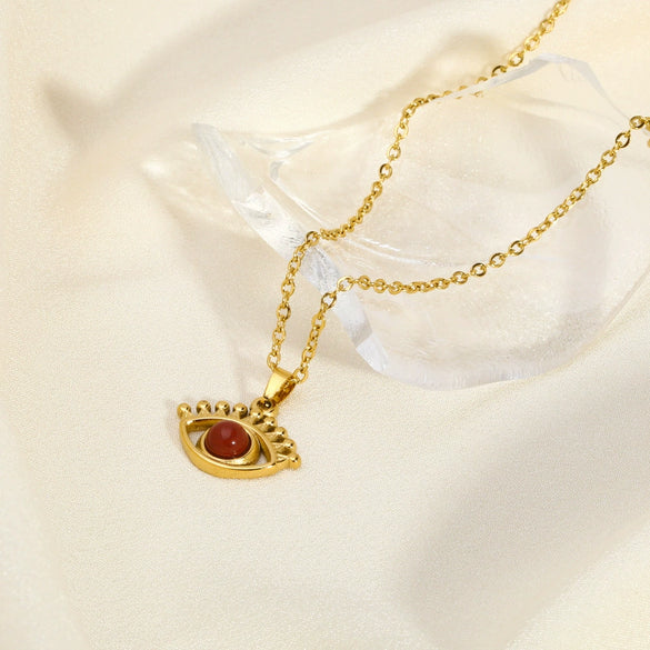Wholesale Fashion Eyes Pendant Necklace In Stainless Steel With O Word Chain And Pvd Furnace Vacuum Real Gold Plating