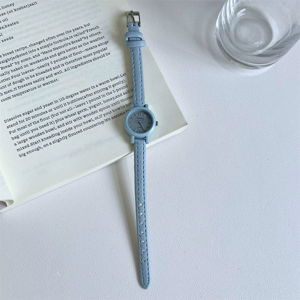 Wholesale Fashion Female Student Mini Dial Round Quartz Watch With Alloy Case And Pu Strap In Rose Red Candy Color