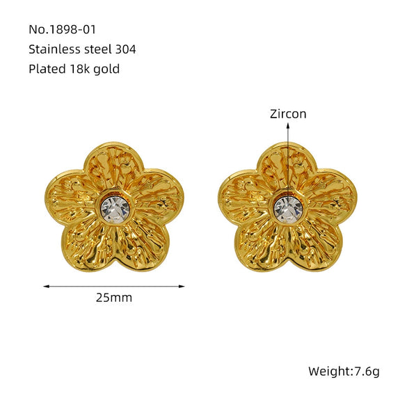 Wholesale Fashion Flower Leaf Titanium Steel Earrings Stainless Steel Gold Plated Water Plated For Women
