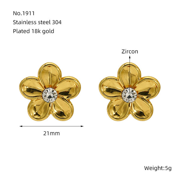 Wholesale Fashion Flower Leaf Titanium Steel Earrings Stainless Steel Gold Plated Water Plated For Women