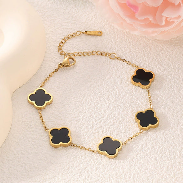 Wholesale Fashion Fourleaf Clover 18K Gold Plated Titanium Steel Motherofpearl Nonfading Women's Bracelet