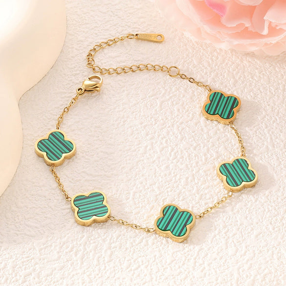 Wholesale Fashion Fourleaf Clover 18K Gold Plated Titanium Steel Motherofpearl Nonfading Women's Bracelet