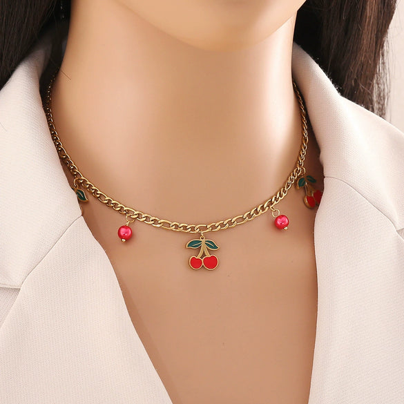 Wholesale Fashion Fruit Shaped Stainless Steel Pendant Necklace With O Chain And Electroplating Treatment For Women