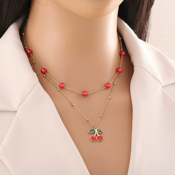 Wholesale Fashion Fruit Shaped Stainless Steel Pendant Necklace With O Chain And Electroplating Treatment For Women