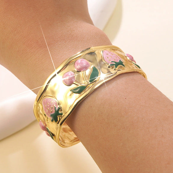 Wholesale Fashion Fruit Style Oil Dripping Stainless Steel Open Bracelet