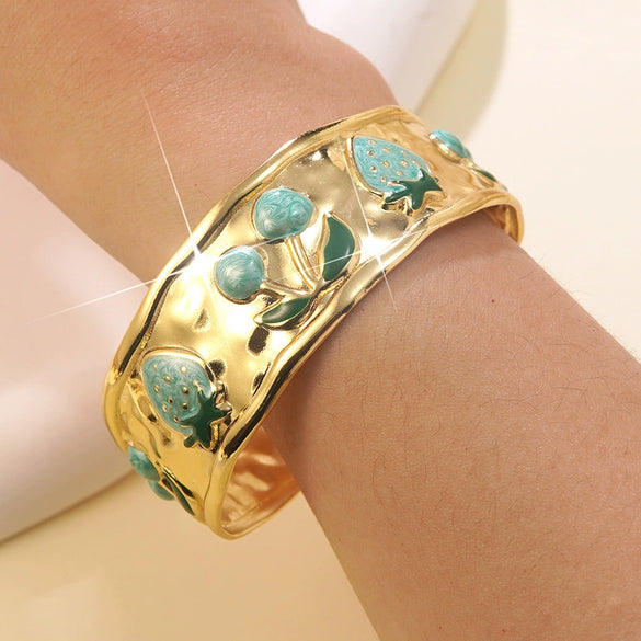 Wholesale Fashion Fruit Style Oil Dripping Stainless Steel Open Bracelet