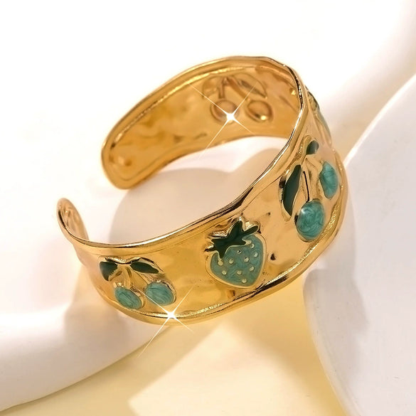 Wholesale Fashion Fruit Style Oil Dripping Stainless Steel Open Bracelet
