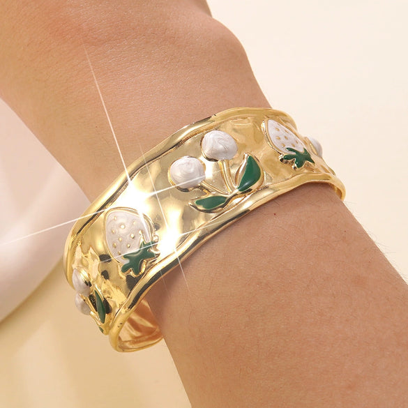 Wholesale Fashion Fruit Style Oil Dripping Stainless Steel Open Bracelet