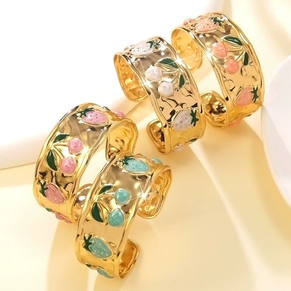 Wholesale Fashion Fruit Style Oil Dripping Stainless Steel Open Bracelet