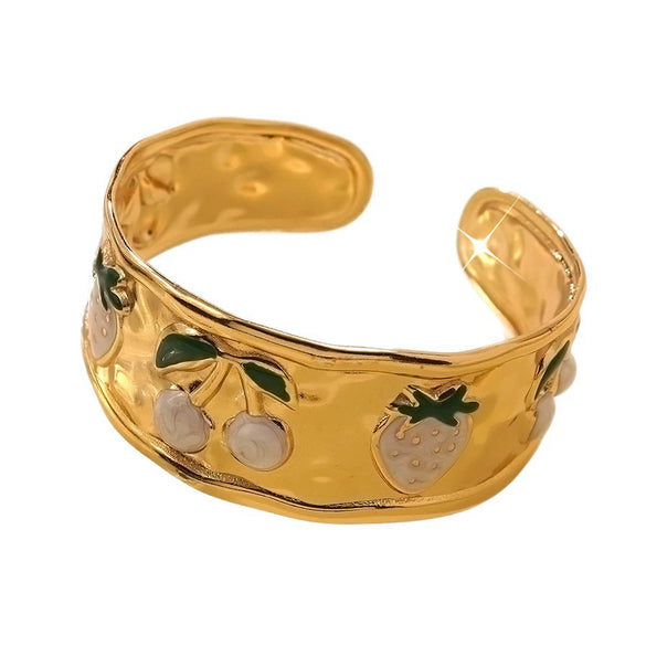 Wholesale Fashion Fruit Style Oil Dripping Stainless Steel Open Bracelet