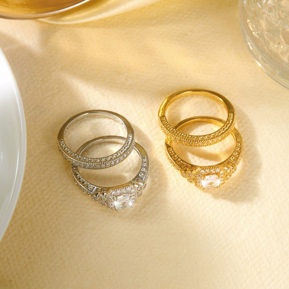 Wholesale Fashion Geometric Copper Electroplated Couple Rings For Women