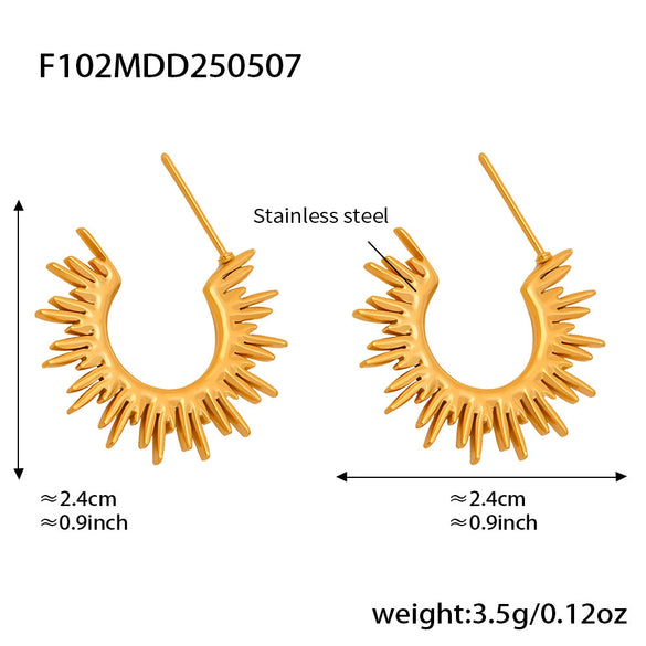 Wholesale Fashion Geometric Cshaped 316L Stainless Steel Sunflower Light Earrings With Furnace Vacuum Plating