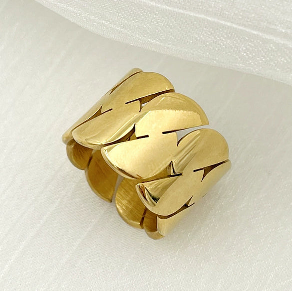 Wholesale Fashion Geometric Design Wide Face Ring Titanium Steel 18K Gold Electroplated Jewelry