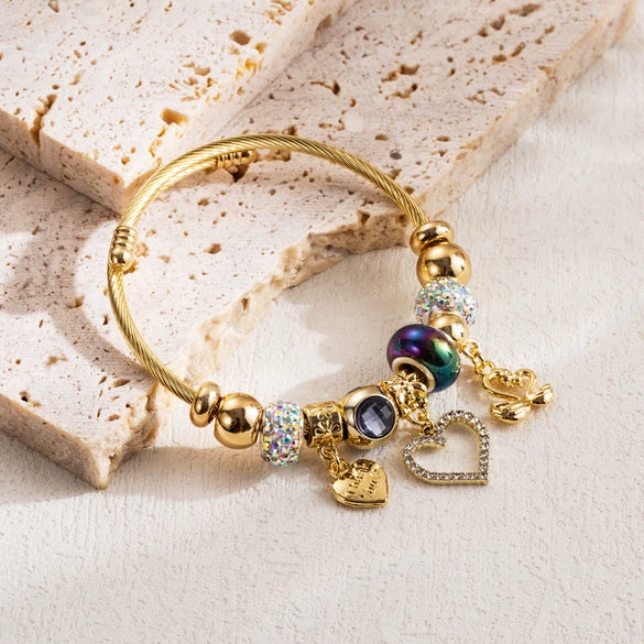 Wholesale Fashion Geometric Diamond Alloy Adjustable Couple Bracelet With Love Pendant