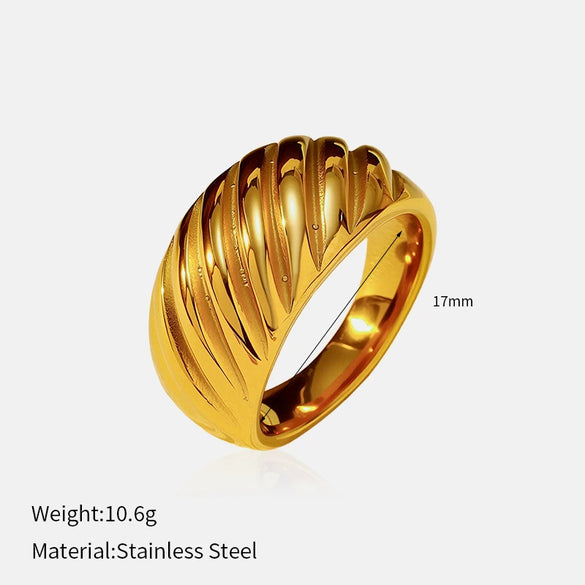 Wholesale Fashion Geometric Embossed Electroplated Titanium Steel Women's Ring